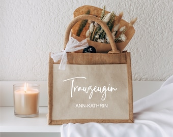 Trauzeugin Brautjungfer fragen - personalisiertes Geschenk - kleine Jutetasche - JGA