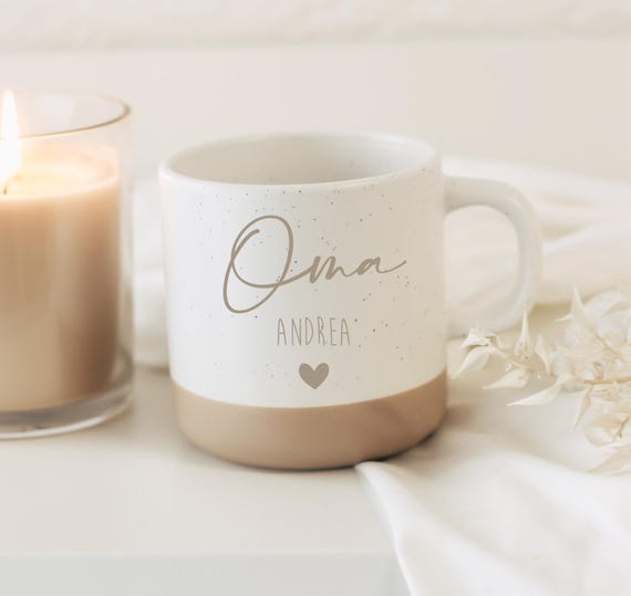 Oma Tasse mit Name & Herz – personalisierte Keramiktasse – Geschenk für Großmutter – Geburtstag, Muttertag – 360 ml – Beste Oma, Danke Oma,
