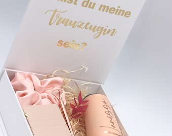 Geschenkbox "Willst du meine Trauzeugin/Brautjungfer sein" in rosa oder weiß