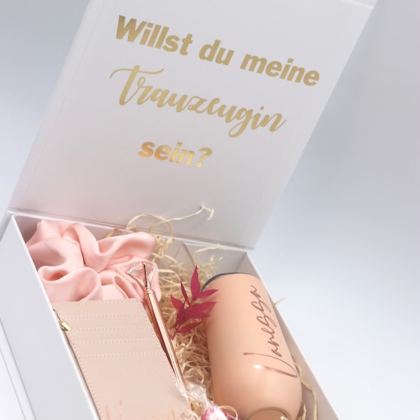 Geschenkbox "Willst du meine Trauzeugin/Brautjungfer sein" in rosa oder weiß