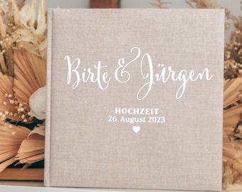 Livre d'or de mariage/album photo en lin, minimaliste, personnalisé avec nom