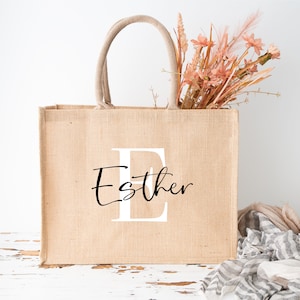 Jute bag personalized with initial & name - Jute shopper shopping bag birthday mom grandma gift woman