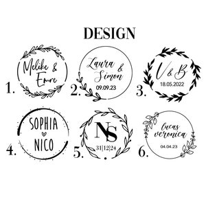 Sello personalizado para boda, compromiso, con nombre y, si se desea, fecha, varios diseños
