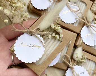 Personalisierte Seife // Gastgeschenk // Lavendelseife // Hochzeit // Taufe // Trockenblume // Schleierkraut // Samtgras // Jute