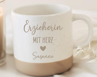 Kindergarten Teacher with Heart Mug – Personalized Ceramic Mug with Name – Thank You Gift for Kindergarten Farewell – Durable Engraving – 360 ml