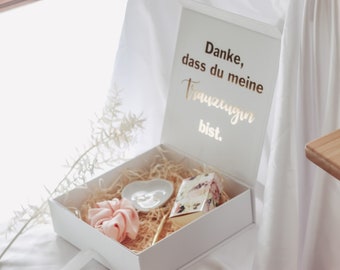 Geschenkbox "Danke, dass du meine Brautjungfer/Trauzeugin bist " personalisiert Team Bride Brautjungfer Trauzeugin Danke sagen