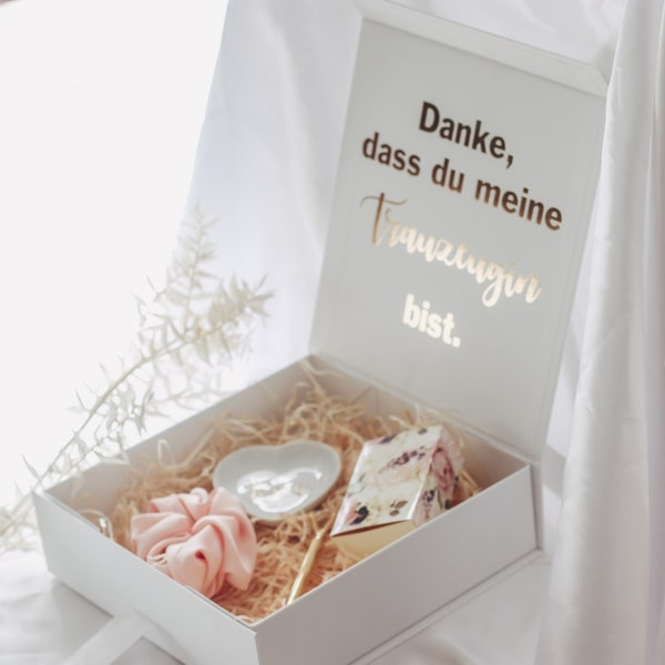 Geschenkbox "Danke, dass du meine Brautjungfer/Trauzeugin bist " personalisiert Team Bride Brautjungfer Trauzeugin Danke sagen