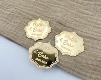 Personalisierte Sticker / Aufkleber aus Acrylglas für Gastgeschenke oder Einladungskarten- Hochzeit Verlobung Geburtstag