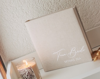 Team Bride - JGA photo album / guest book - with the bride's name - linen fabric beige