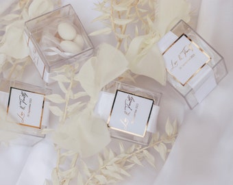 Personalisiertes Gastgeschenk Hochzeit - minimalistisch und edel - Mandelbox mit Zuckermandeln - bonboniere - Luxury guest favor -