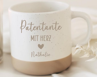 Godmother/Godfather with Heart Mug – Personalized Ceramic Mug with Name – Christening Gift for Godparents – Durable Engraving – 360 ml