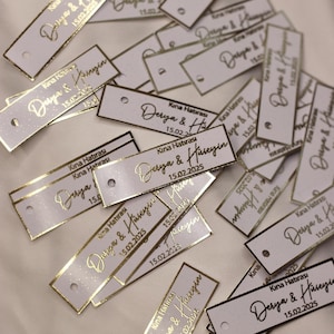 Kina Gecesi, Etiquetas personalizadas para regalos de invitados con acabado metálico en oro, Kina Hatirasi, Henna Night, Kanagjegj,