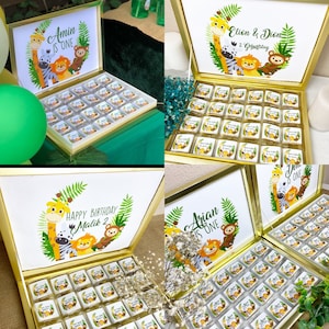 Scatola di cioccolatini Safari compleanno per bambini - personalizzata con nome - sacchetto per feste - compleanno - regalo per gli ospiti - animali selvatici - festa -