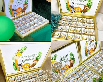 Safari Schokobox Kindergeburtstag - personalisiert mit Namen - Mitgebsel - Geburtstag - Gastgeschenk - wilde Tiere - Party -