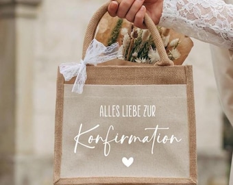 Gepersonaliseerd vormselcadeau – Jute tasje “Alle goeds voor je vormsel”, Geldcadeau voor vormsel (meisje/jongen)