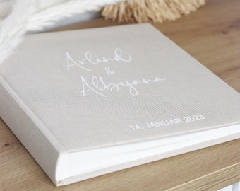 Guest book made of linen wedding photo album beige white minimalist