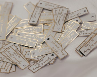 Gepersonaliseerde labels voor gastencadeaus met metallic afwerking in goud of zilver, bruiloft, doop, verjaardag, Sözümüz Söz, verloving