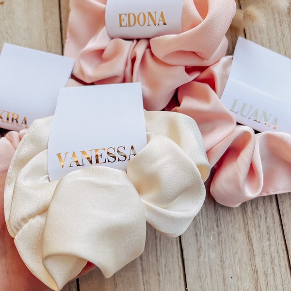 Scrunchies personalized - small gift for your girlfriend, maid of honor or team bride -