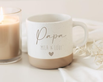 Mug « Papa », gravé avec les noms des enfants et un cœur – Céramique – Cadeau Fête des Pères – Personnalisé, Cadeau des enfants, Noël, Meilleur Papa