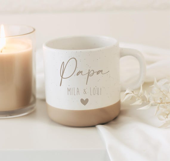 Tasse Papa, Graviert mit Kindernamen & Herz – Keramik  – Vatertagsgeschenk – Personalisiert, Geschenk von Kindern, Weihnachten, Bester Papa