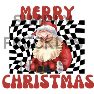 Santa Checkerboard Merry Christmas Vintage Retro Ready to Press Sublimation Print