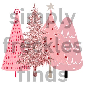 Pink sparkly Christmas Trees pastel flamingo hot pink soft pink Digital PNG Sublimation