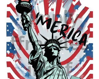 Statue of Liberty Red White and Blue Merica July 4th America summer American Flag  Sublimation PNG digital file