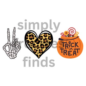 Peace Love Trick or Treat cheetah Spooky Teacher Halloween Fall Sublimation PNG digital file