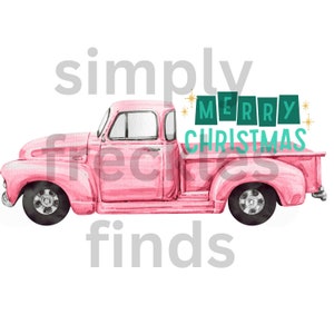 Pink pickup truck retro Merry Christmas Christmas tree Digital PNG Sublimation