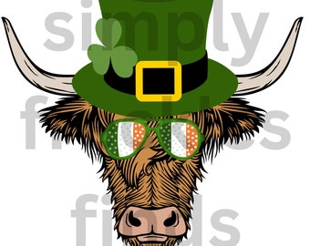 Saint Patricks Day Highland Cow glasses hat Irish flag Ireland Ready to Press Sublimation Transfer Tshirt Shirt