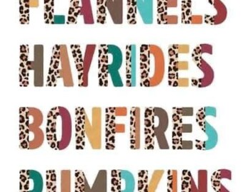 Flannels hayrides pumpkins bonfires Fall Autumn Cheetah Sublimation PNG digital file