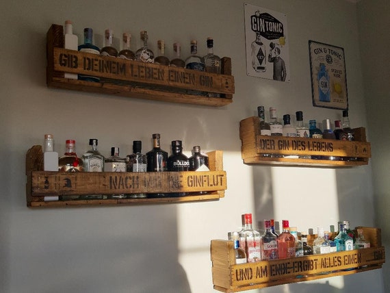 Gin XL Flaschen Halter Regal Paletten Schnaps Whisky Holz Wein Bar Wand Alkohol Hänge Cocktail Tonic Home mini Rum 30 40 50 60 vintage Bier