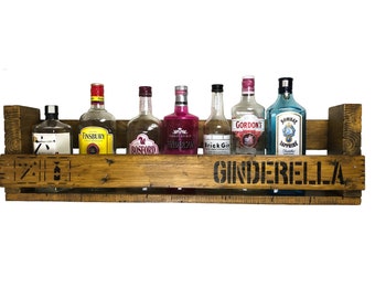 Palettenregal " Ginderella " Ginregal Ginbar Gin Bar Regal Weinregal Holz Wandbar Wandregal Rum Wein Whisky Whiskey upcycling Echtholz