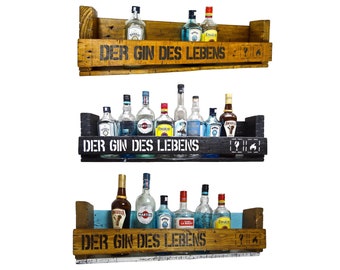 Pallet shelf "The Gin of Life" ideal as a gift for men from 30 40 50 60 years old man husband dad father gin rum whiskey shelf wooden bar