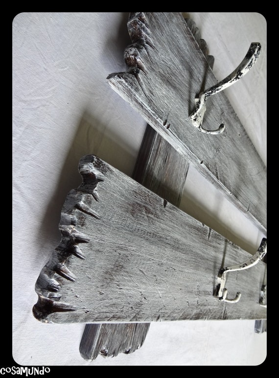 Shabby Chic Vintage Wood Xxl Wardrobe With Metal Hooks In Grey Etsy