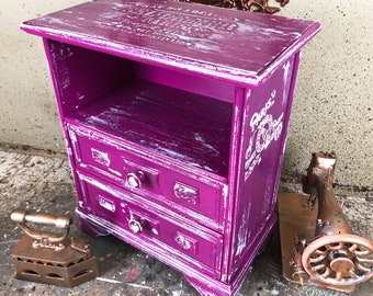 Cabinet bedside table made of real wood wood upcycling shabby chic vintage cupboard wardrobe chest of drawers purple white violet paris french cupboard