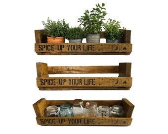 Spice up your Life Palettenregal  Shabby Vintage Holz Upcycling Kräuterregal Spicebar Echtholz Massivholz Gewürzregal Hausbar