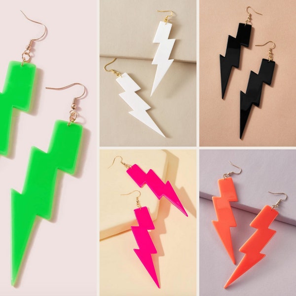 Lightning Bolt Earrings | Free Shipping | Plexi Acrylic Jewelry Modern Colorful Plexiglass Laser Cut Handmade Funky Unique Acrylic Statement