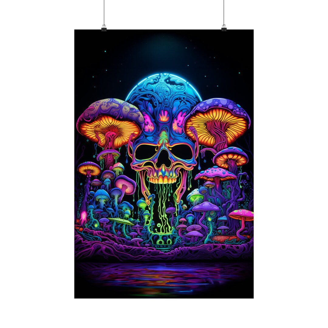 Psychedelic Skull Blacklight Poster, Trippy Wall Art, Hippy Art, Hallucination Art Etsy
