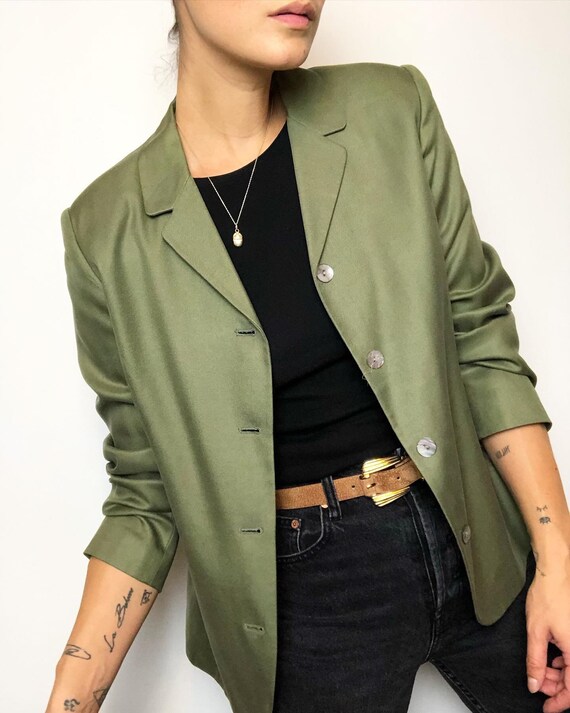 Vintage 100% silk matcha minimalist blazer