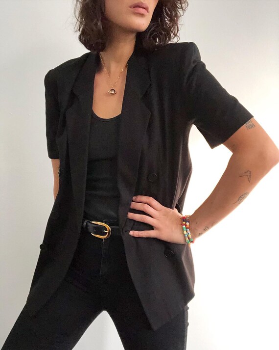 Vintage double breasted black half sleeve blazer