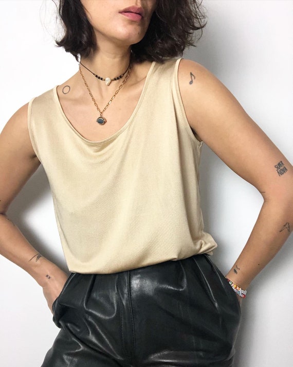 Vintage 100% silk knit champagne tank