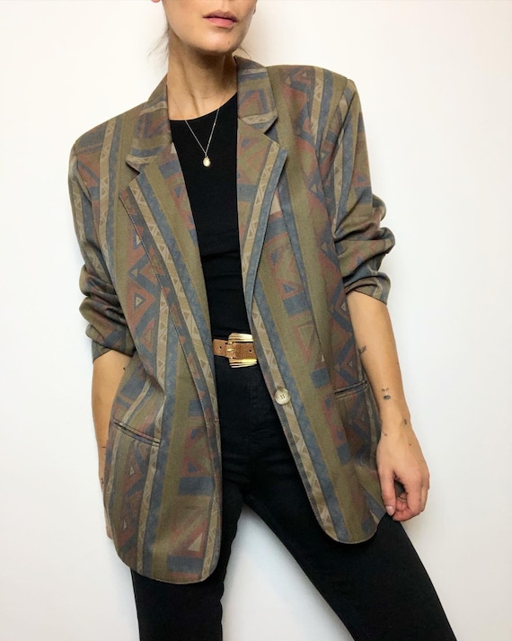 Vintage viscose blend printed oversize blazer