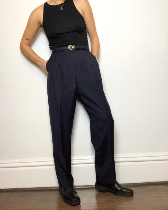 Vintage 100% wool navy high rise trouser