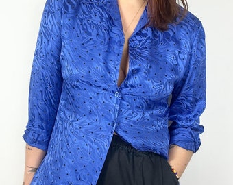 XS-M | Silk dotted blouse | Blue | Vintage