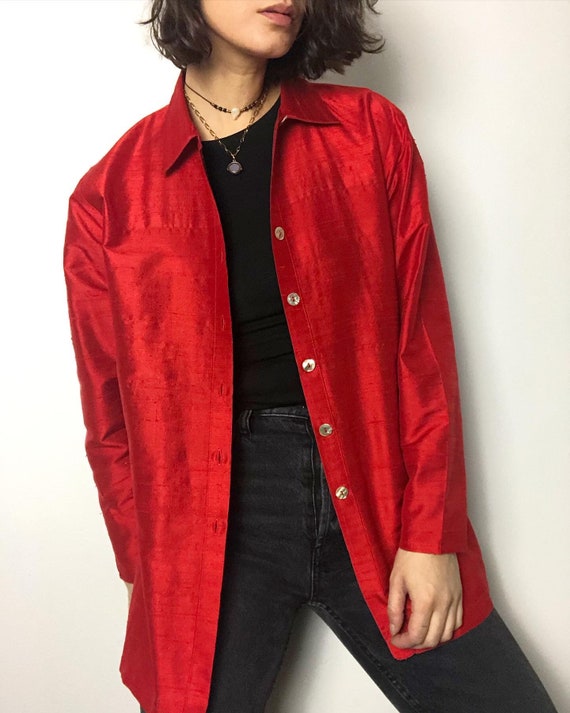 Vintage 100% raw silk oversized shirt