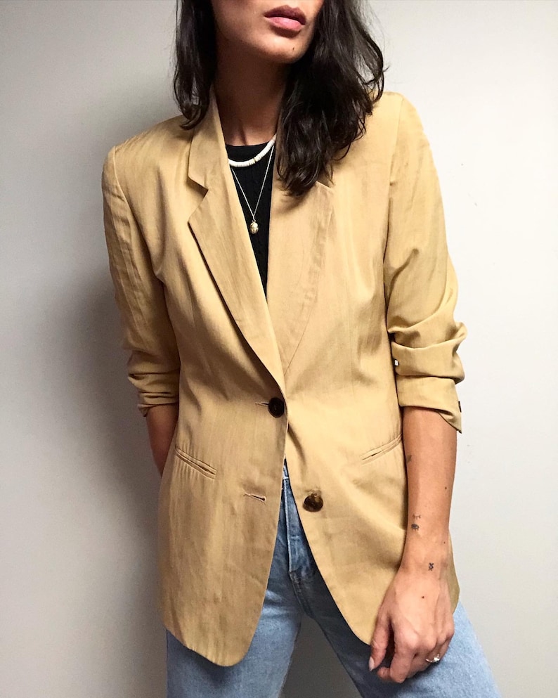 Vintage 100/% Silk Camel Basic Blazer