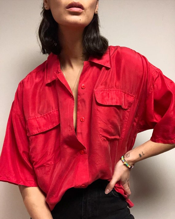 Vintage 100% silk paper thin safari blouse