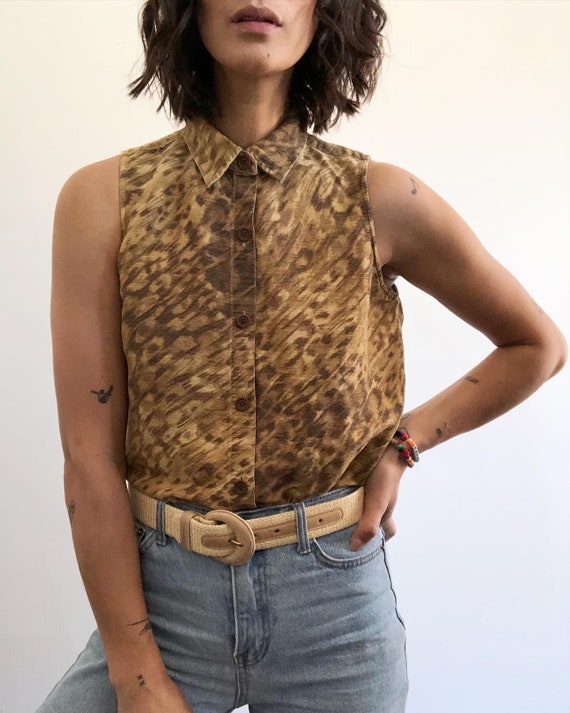Vintage silk & linen animal print tank