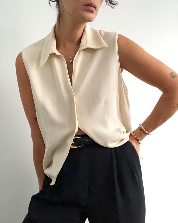 Vintage 100% silk collared tank